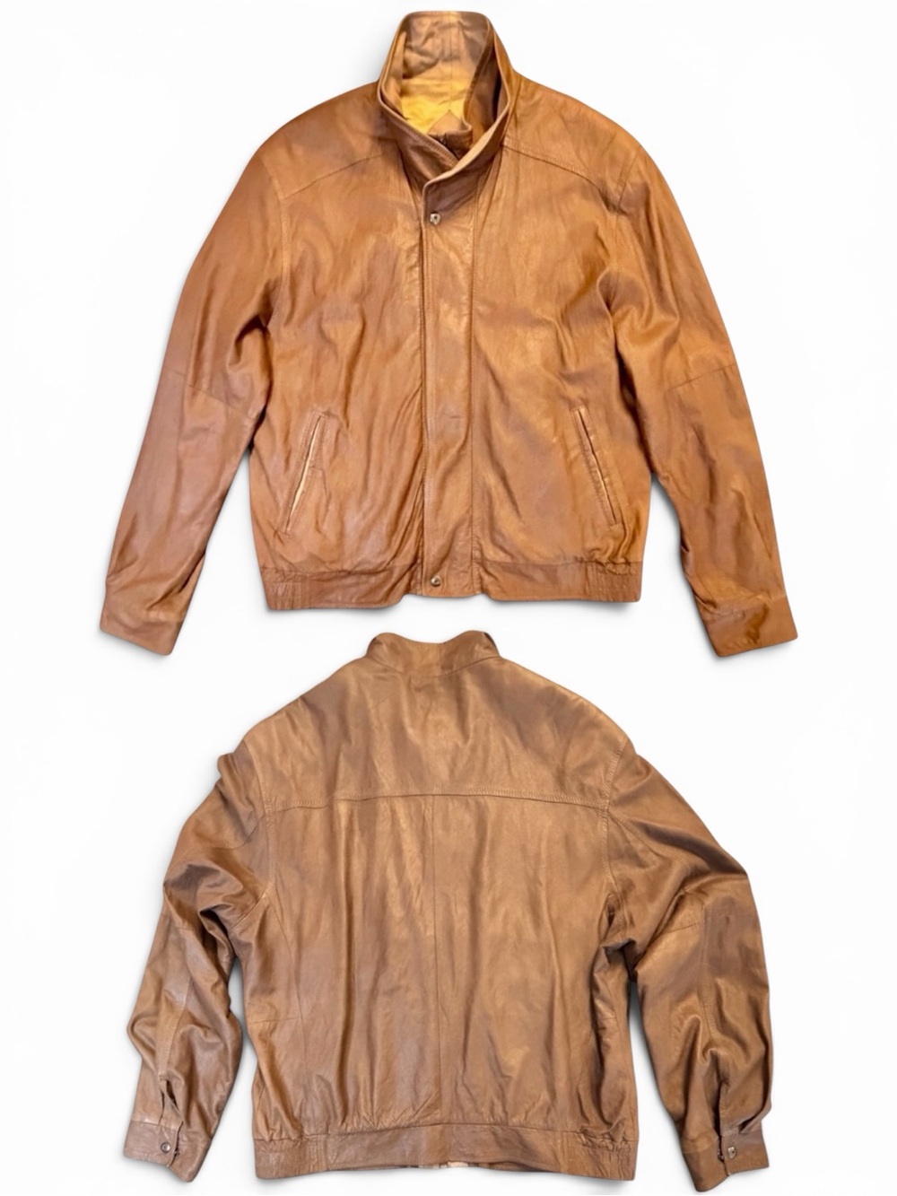 Vintage Remy Leather Bomber Jacket Mens 44 Cognac Brown Made USA
